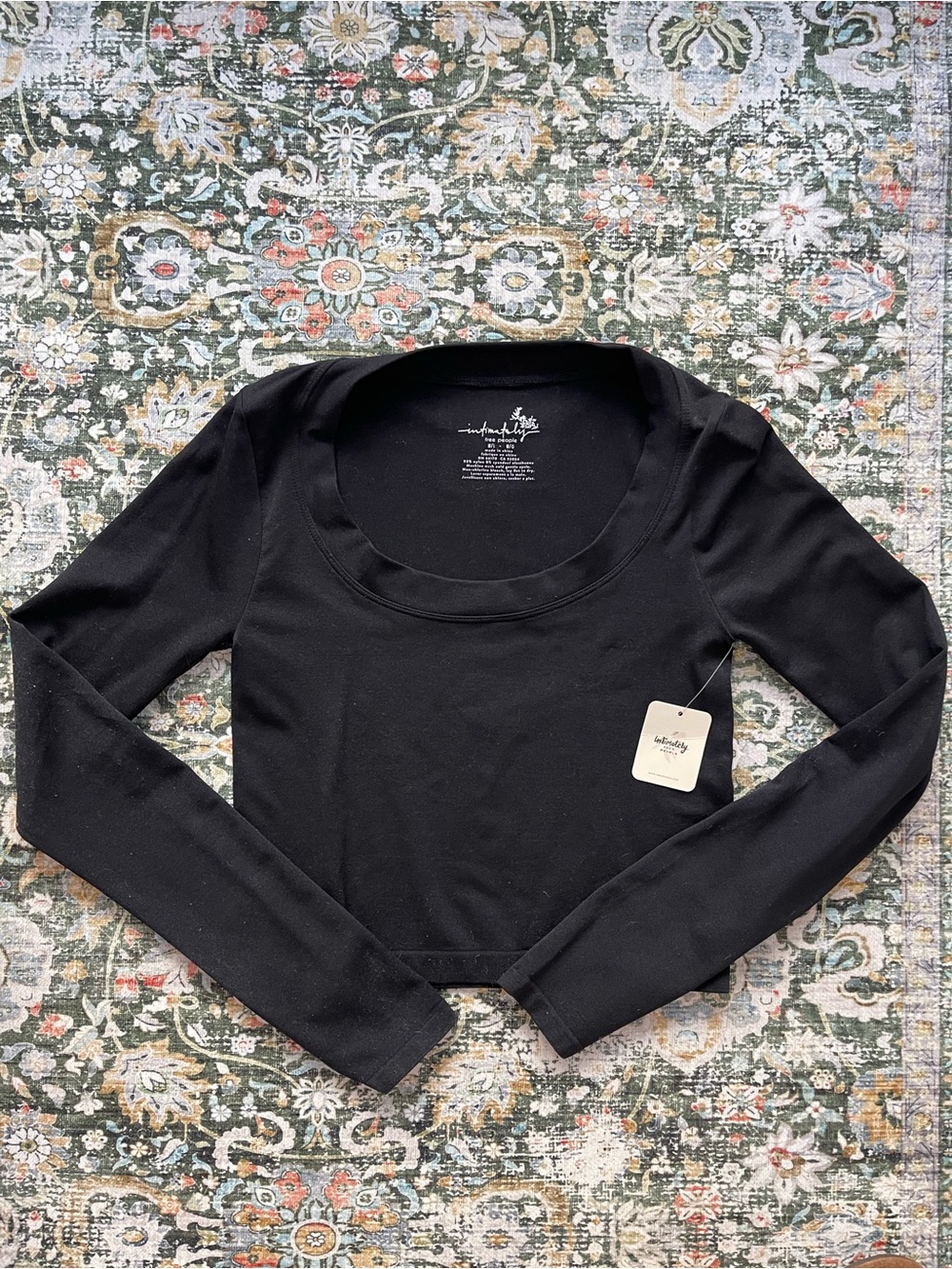 Free People Black Long-Sleeve Scoop Crop Top